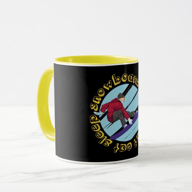 Eat Sleep Snowboard Repeat – Snowboarding Quote Mug (Front Left)