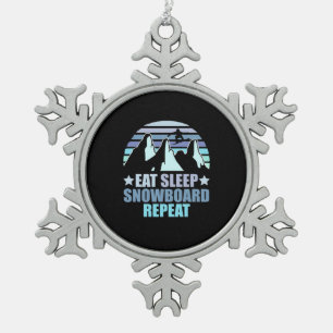 Eat Sleep Snowboard Repeat Snowflake Pewter Christmas Ornament