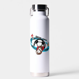 Eat, sleep, soccer, repeat.  cartoon soccer water bottle