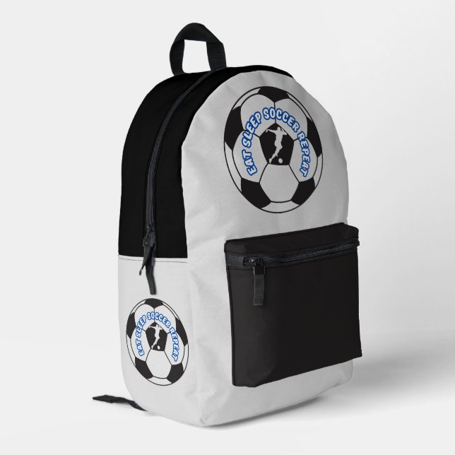 eat sleep soccer repeat  printed backpack (Back Corner Left)