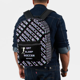 Eat sleep soccer repeat printed backpack