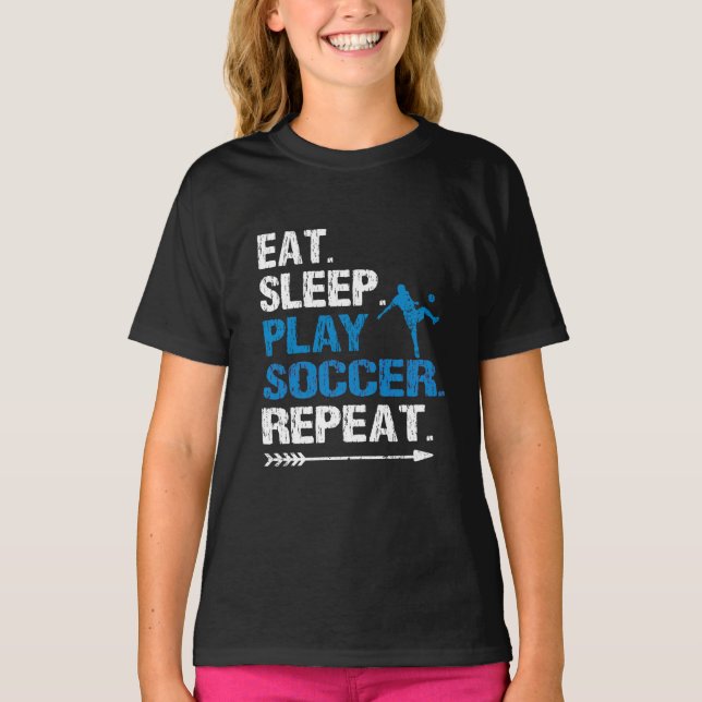 Eat Sleep Soccer Repeat Slogan Funny Grunge T-Shirt (Front)