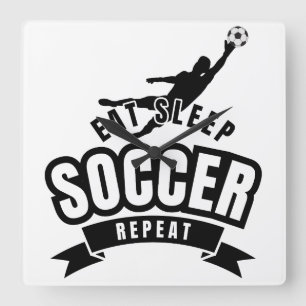 eat sleep soccer repeat square wall clock