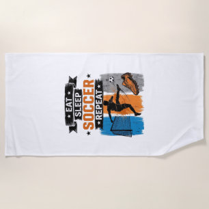 Eat Sleep Soccer Repeat Vintage Soccer Player Shir Beach Towel