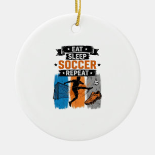Eat Sleep Soccer Repeat Vintage Soccer Player Shir Ceramic Tree Decoration