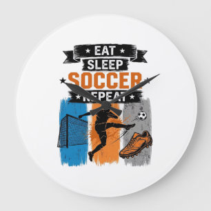 Eat Sleep Soccer Repeat Vintage Soccer Player Shir Large Clock
