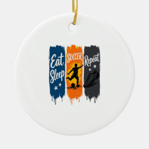 Eat Sleep Soccer Repeat Vintage Soccer Shirt Desig Ceramic Tree Decoration
