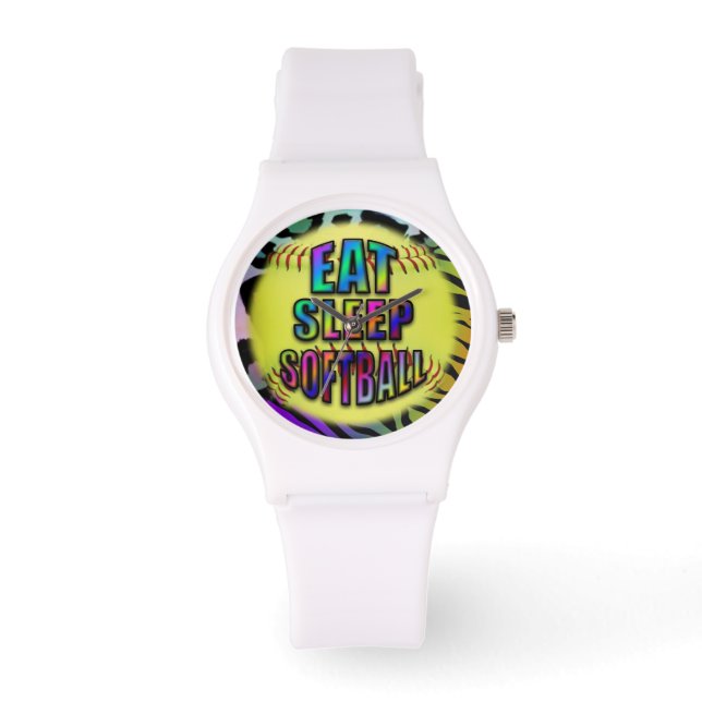 Eat Sleep Softball Wild Animal Print Watch (Front)