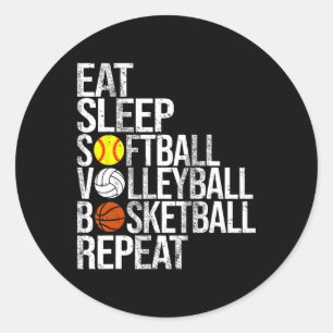 Eat Sleep Softll Volleyll Sketll Repeat Funny Spor Classic Round Sticker