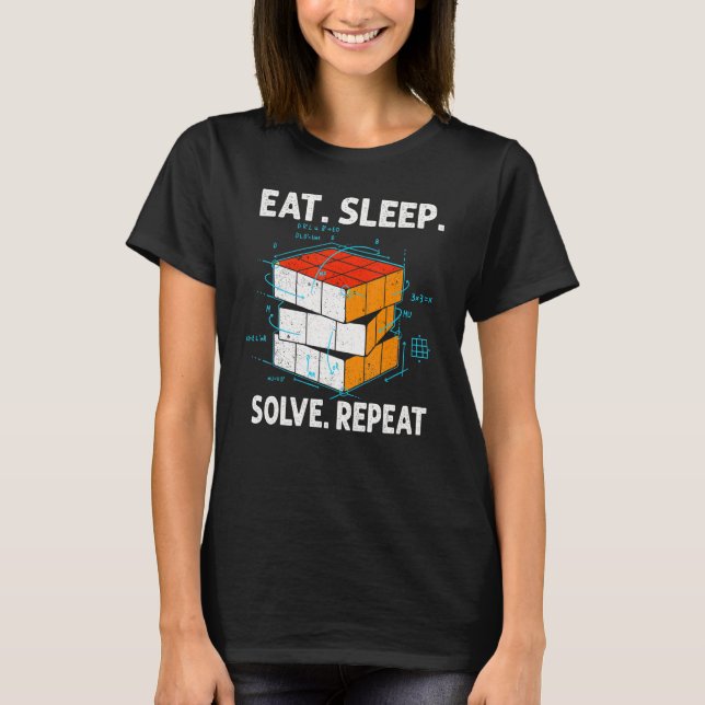 Eat Sleep Solve Repeat Math Speed Cubing Genie Cub T-Shirt (Front)