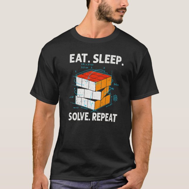 Eat Sleep Solve Repeat Math Speed Cubing Genie Cub T-Shirt (Front)