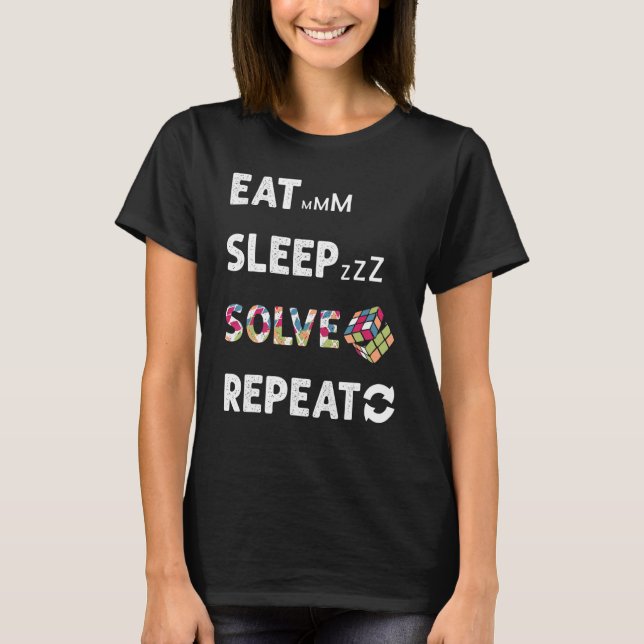 Eat Sleep Solve Repeat Math Speed Cubing Genie Cub T-Shirt (Front)