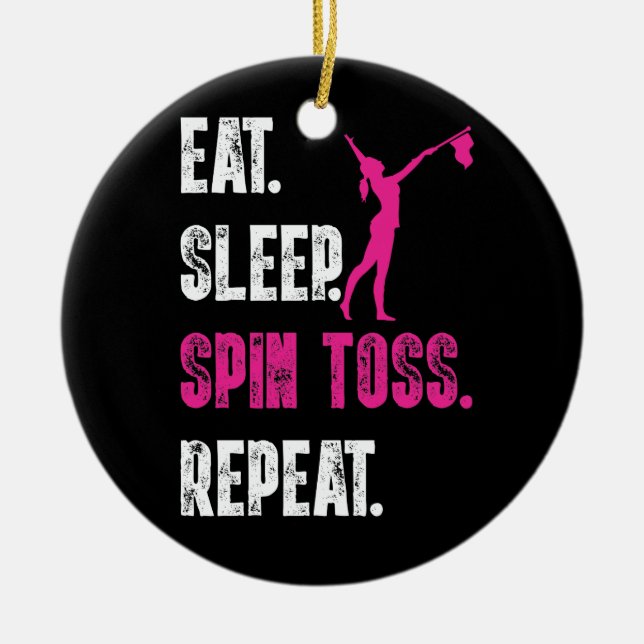 Eat Sleep Spin Toss Repeat Flag Colour Guard Ceramic Tree Decoration (Front)