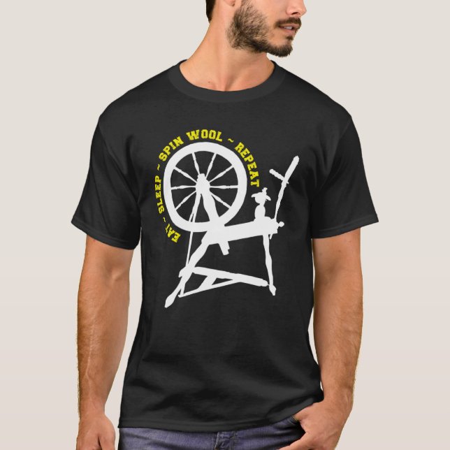 Eat Sleep Spin Wool Repeat Cute Hand Spinning Whee T-Shirt (Front)