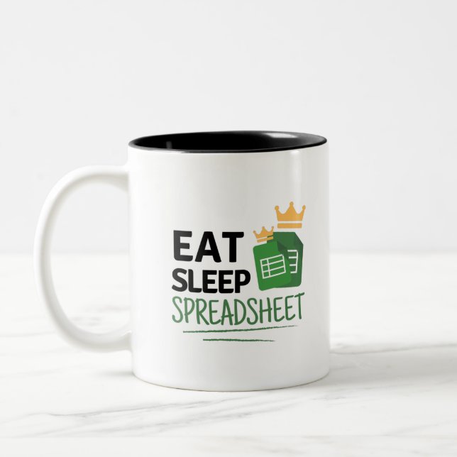 Eat Sleep Spreadsheet Two-Tone Coffee Mug (Left)