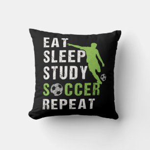 Eat Sleep Study Soccer Repeat Boy Soccer Player Cushion