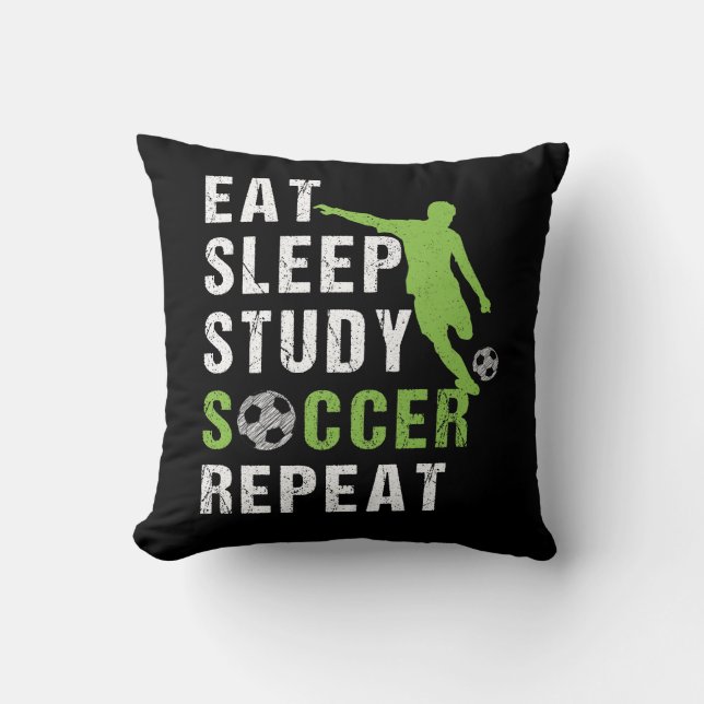 Eat Sleep Study Soccer Repeat Boy Soccer Player Cushion (Front)