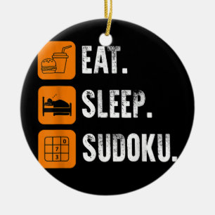 Eat Sleep Sudoku Repeat Number Place Board Game Ceramic Tree Decoration