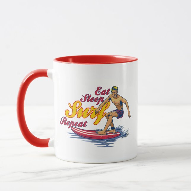 Eat Sleep Surf Repeat Cool Gift for Surfers Mug (Left)