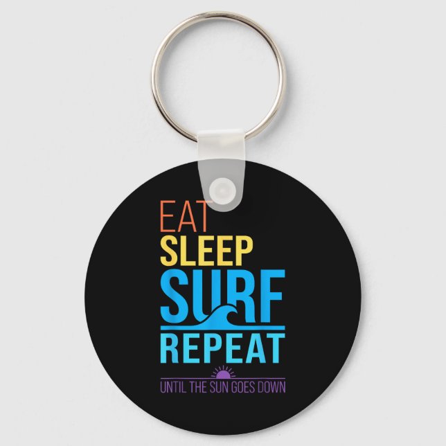 Eat sleep surf repeat retro sunset colours surfing key ring (Front)