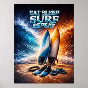 Eat Sleep Surf Retro Poster