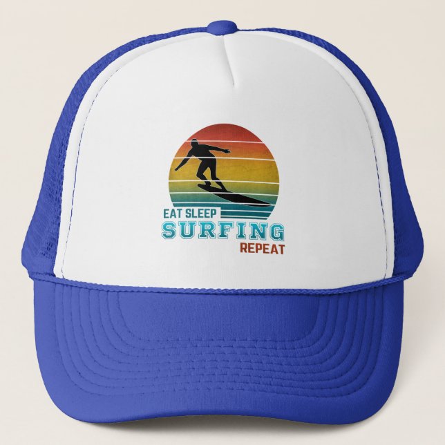 Eat Sleep Surfing Repeat Port Authority® Backpack Trucker Hat (Front)