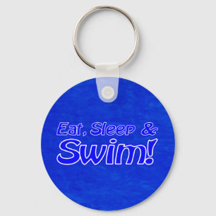 Eat, Sleep & Swim! Bright Blue Key Ring
