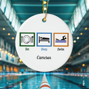 Eat Sleep Swim Ceramic Tree Decoration