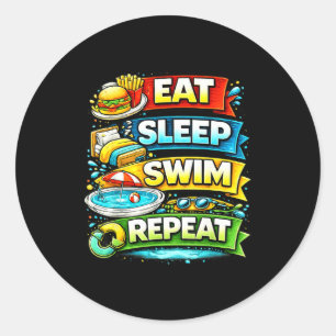Eat sleep swim repeat funny summer vacation pool classic round sticker