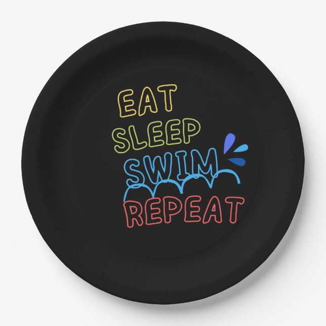 Eat sleep swim repeat paper plate (Front)