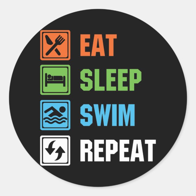 Eat Sleep Swim Repeat Swimming Classic Round Sticker (Front)