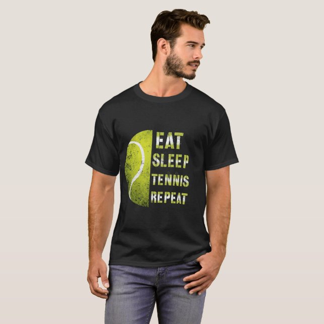 Eat Sleep Tennis Repeat Custom Name Funny Sports  T-Shirt (Front Full)