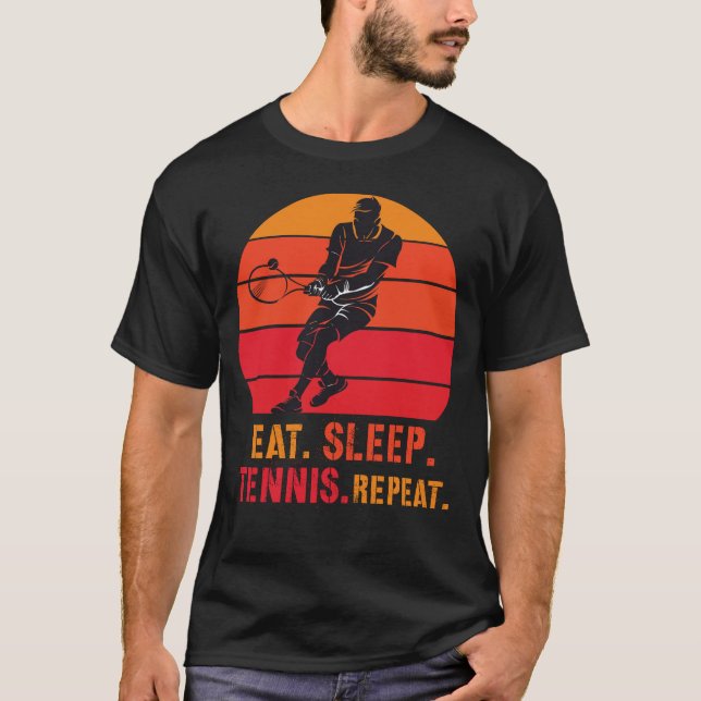 Eat Sleep Tennis Repeat Retro Sunset T-Shirt (Front)
