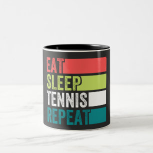 eat sleep tennis repeat Two-Tone coffee mug