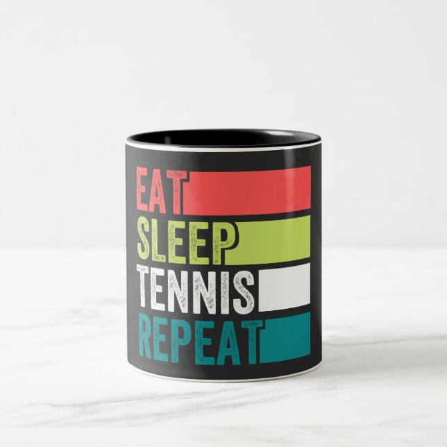 eat sleep tennis repeat Two-Tone coffee mug (Center)