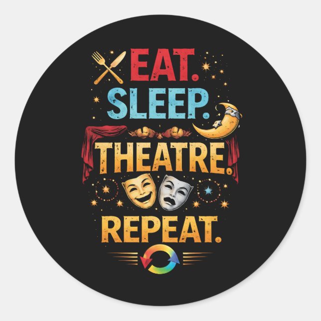Eat, Sleep, Theatre, Repeat Classic Round Sticker (Front)
