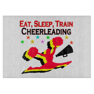 EAT, SLEEP TRAIN CHEERLEADING RED DESIGN CUTTING BOARD