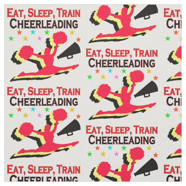 EAT, SLEEP TRAIN CHEERLEADING RED DESIGN FABRIC (Swatch)