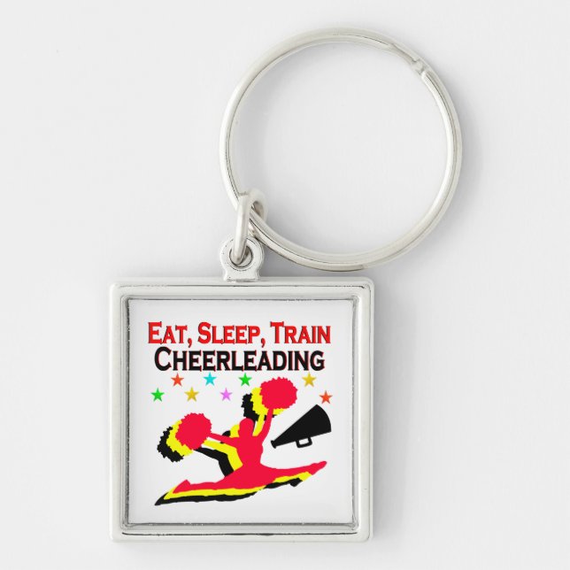 EAT, SLEEP TRAIN CHEERLEADING RED DESIGN KEY RING (Front)