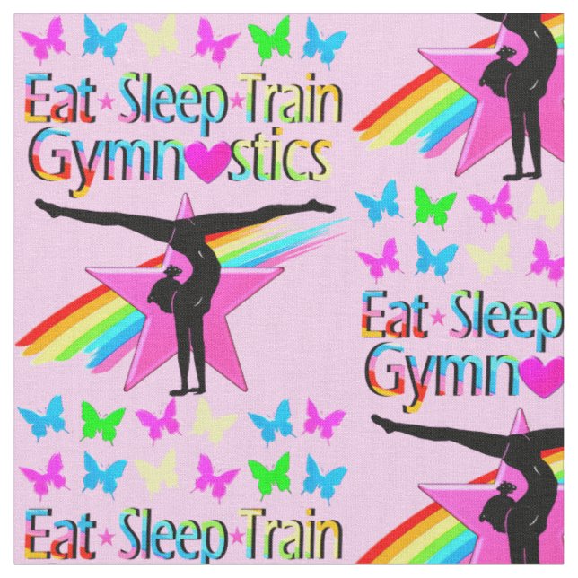 EAT SLEEP TRAIN GYMNASTICS RAINBOW DESIGN FABRIC (Close Up)