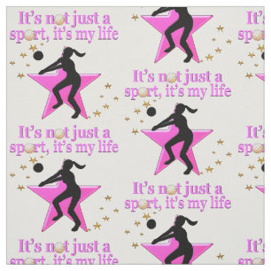 EAT, SLEEP, TRAIN, PINK VOLLEYBALL STAR DESIGN FABRIC