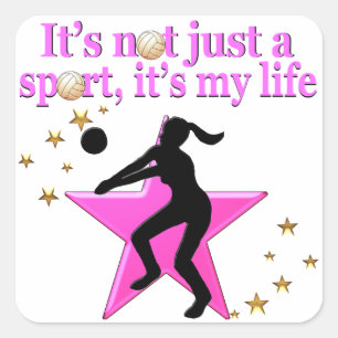EAT, SLEEP, TRAIN, PINK VOLLEYBALL STAR DESIGN SQUARE STICKER