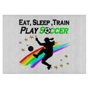 EAT, SLEEP, TRAIN PLAY SOCCER CUTTING BOARD