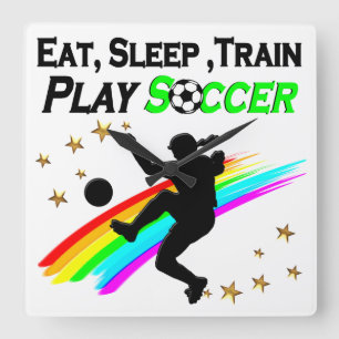 EAT, SLEEP, TRAIN PLAY SOCCER SQUARE WALL CLOCK