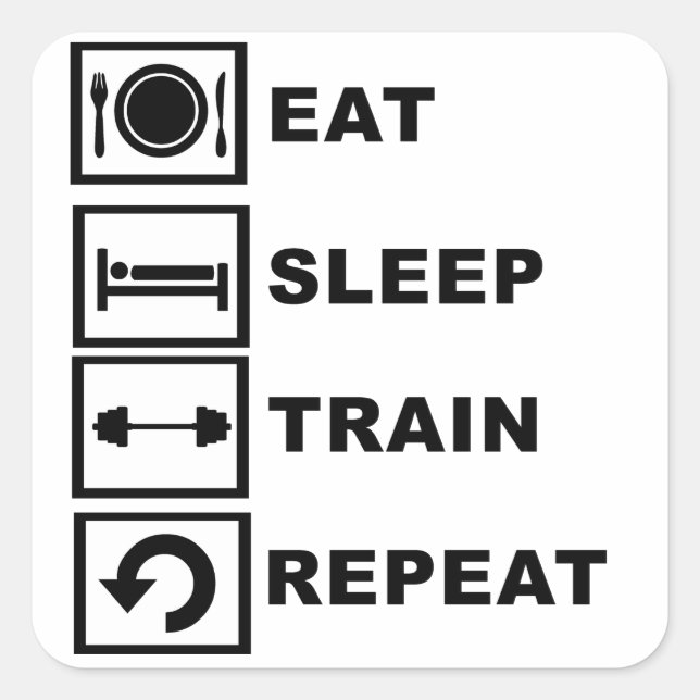 Eat, sleep, train, repeat. square sticker (Front)