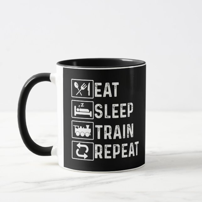 Eat Sleep Train Repeat Steam Train Railroad Lover  Mug (Left)