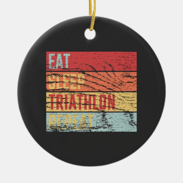 Eat Sleep Triathlon Repeat Ceramic Tree Decoration (Front)