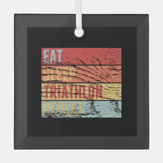 Eat Sleep Triathlon Repeat Glass Tree Decoration (Front)