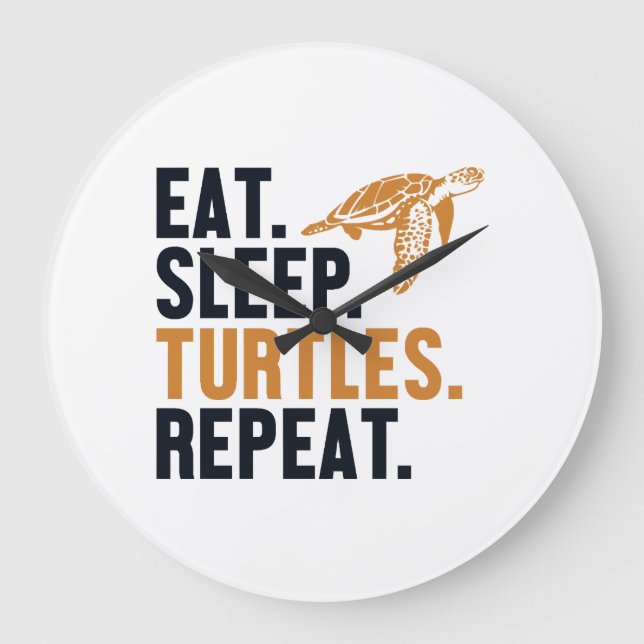 Eat Sleep Turtles Repeat Tortoise Painted Lover Co Large Clock (Front)
