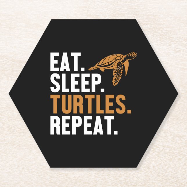 Eat Sleep Turtles Repeat Tortoise Painted Lover Paper Coaster (Front)